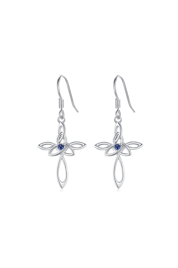 Celtic Knot Drop Earrings 925 Sterling Silver Cross Dangle Earrings for Women Hypoallergenic White Gold Plated Jewelry Birthday Gifts for Sensitive Ears