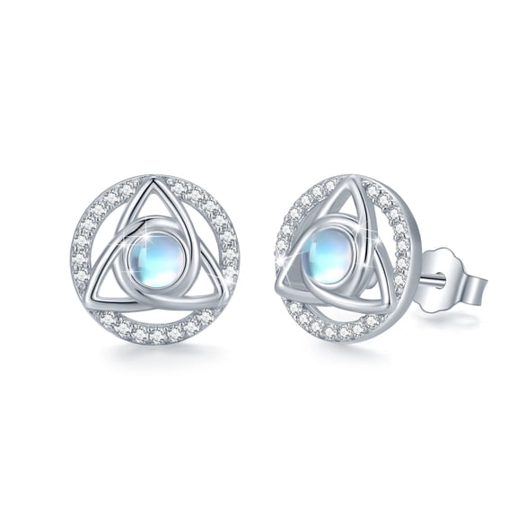 Cuoka Celtic Knot Earrings 925 Sterling Silver Moonstone Stud Earrings for Women Hypoallergenic White Gold Plated Jewelry Birthday Gifts for Sensitive Ears