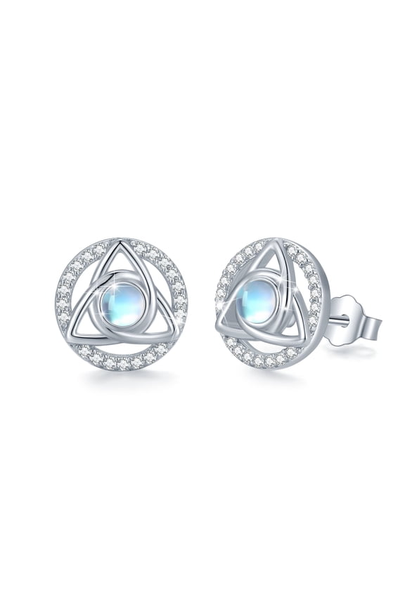 Celtic Knot Earrings 925 Sterling Silver Moonstone Stud Earrings for Women Hypoallergenic White Gold Plated Jewelry Birthday Gifts for Sensitive Ears