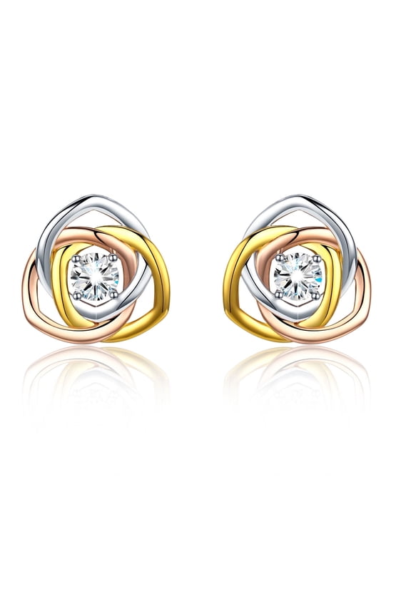 Celtic Knot Stud Earrings 925 Sterling Silver Halo Zirconia Earrings for Women Wife Mom 18K Gold Plated Charm Jewelry Birthday Xmas Valentine's Day Gift for Sensitive Ears