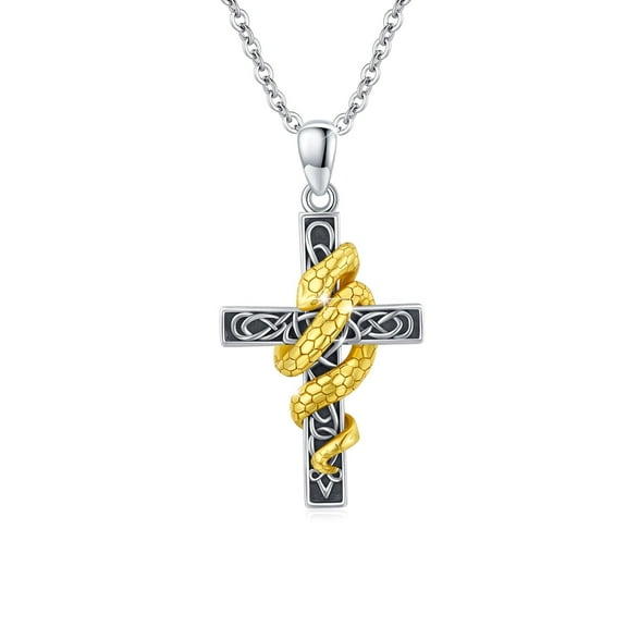 Cuoka Cross Necklace 925 Sterling Silver Snake Pendant Necklaces for Women Mom Wife Fashion Jewelry Birthday Christmas Gifts