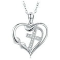 thumbnail image 1 of Cuoka Cross Necklace White Gold Plated Heart Pendant Necklaces for Women,Sterling Silver Jewelry Cross Necklace 18'' Jewelry Gift for Girlfriend Valentine Mom, 1 of 9