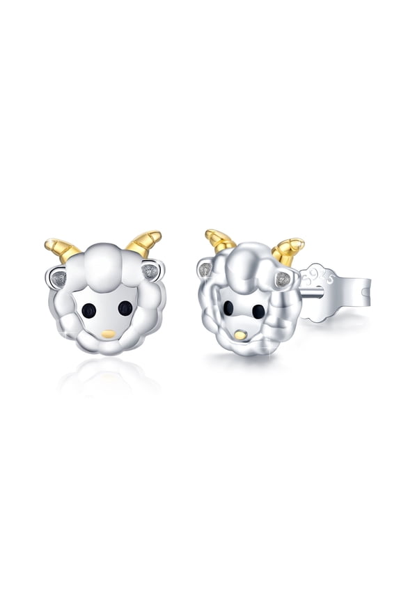 Cute Sheep Stud Earrings 925 Sterling Silver Ear Studs for 18K White Gold Plated Hypoallergenic Fashion Jewelry Birthday Xmas Gift for Sensitive Ears
