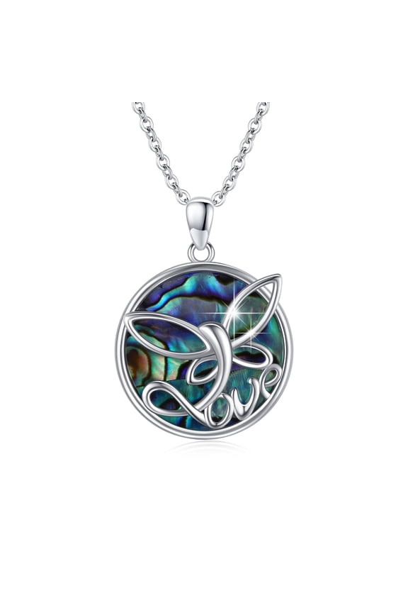 Dragonfly Necklace 925 Sterling Silver Abalone Shell Pendant Necklaces for Women Wife Mom 18K White Gold Plated Crystal Jewelry Birthday Christmas Gifts
