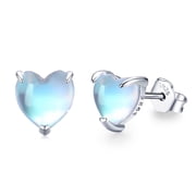 Cuoka Heart Moonstone Earrings for Women, White Gold Plated Hypoallergenic Earrings, Moonstone Stud Earrings 925 Sterling Silver Jewelry Gift