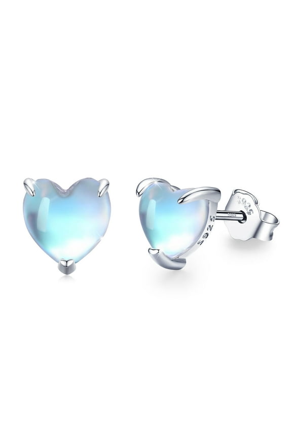 Heart Moonstone Earrings for Women, White Gold Plated Hypoallergenic Earrings, Moonstone Stud Earrings 925 Sterling Silver Jewelry Gift