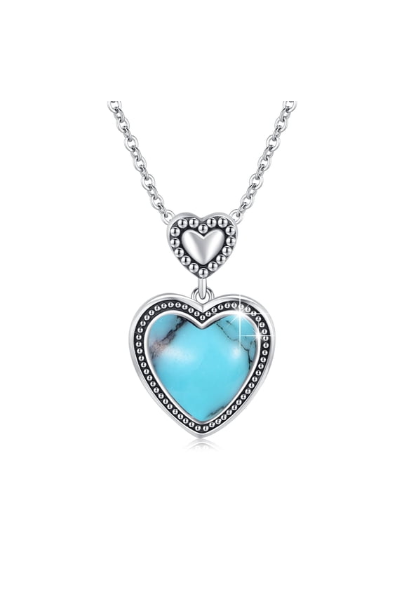 Heart Pendant Necklace 925 Sterling Silver Turquoise Necklaces 18K White Gold Plated Jewelry Birthday Valentine's Day Gift for Women Mom Wife
