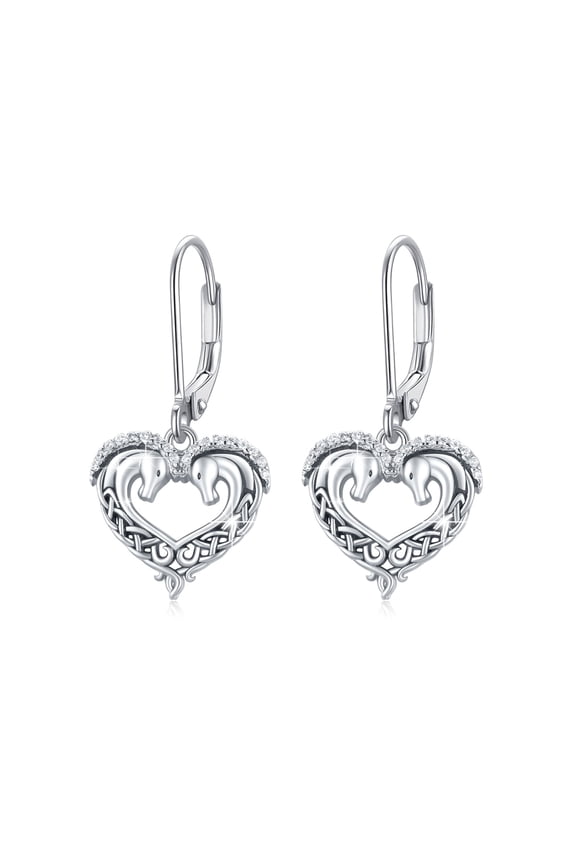 Horse Dangled Earrings 925 Sterling Silver Heart Leverback Hanged Drop Earrings for Women Mom Wife Horse Jewelry Birthday Christmas Gifts for Sensitive Ears