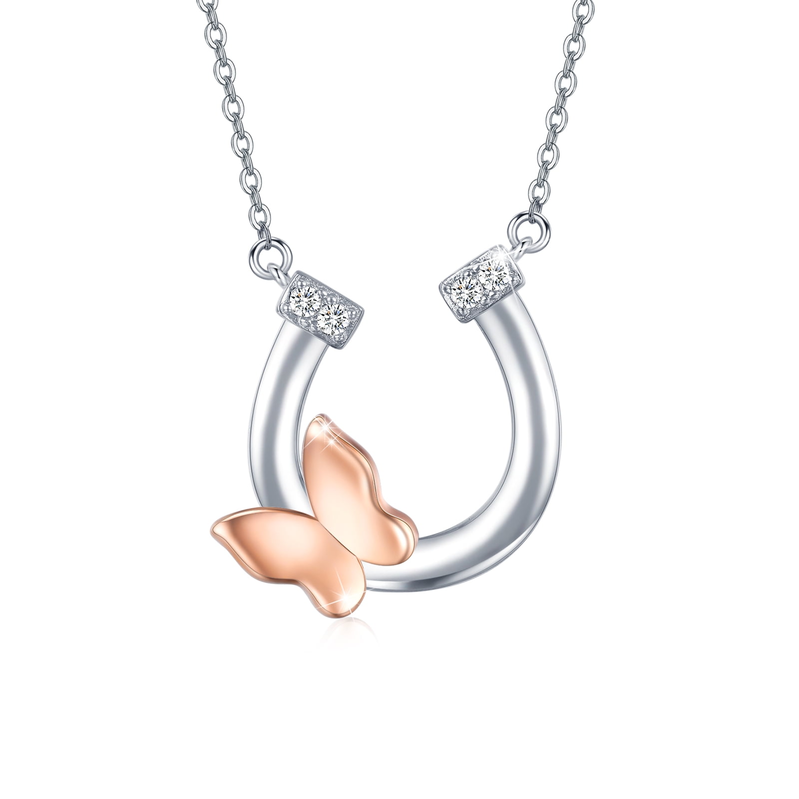Cuoka Horseshoe Necklace 925 Sterling Silver Butterfly Pendant Necklaces for Women Mom Wife Fashion Jewelry Birthday Christmas Gifts