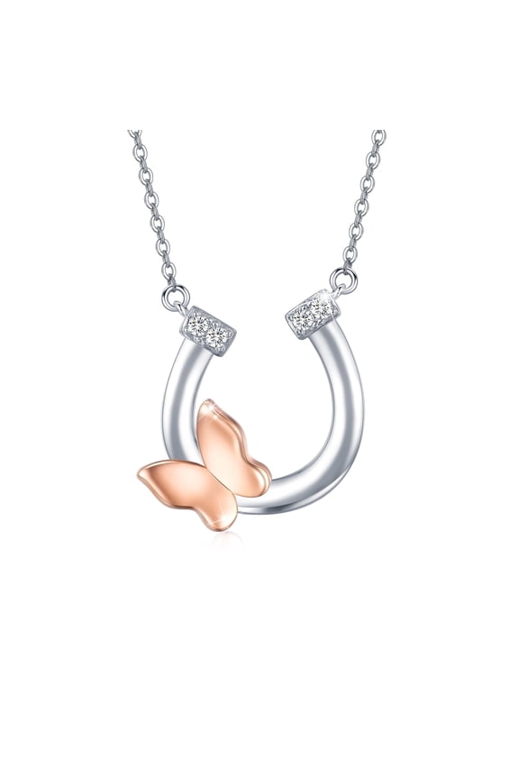 Horseshoe Necklace 925 Sterling Silver Butterfly Pendant Necklaces for Women Mom Wife Fashion Jewelry Birthday Christmas Gifts
