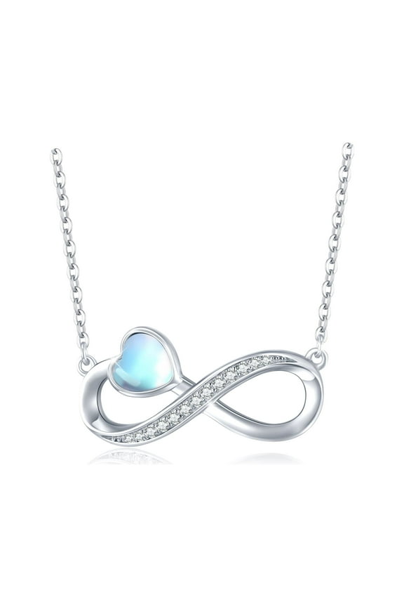 Infinite Symbol Love Necklace Sterling Silver Heart Moonstone Pendant Necklaces for Women Mom Wife Daughter Fashion Trendy Jewerly Birthday Xmas Valentines Day Gifts