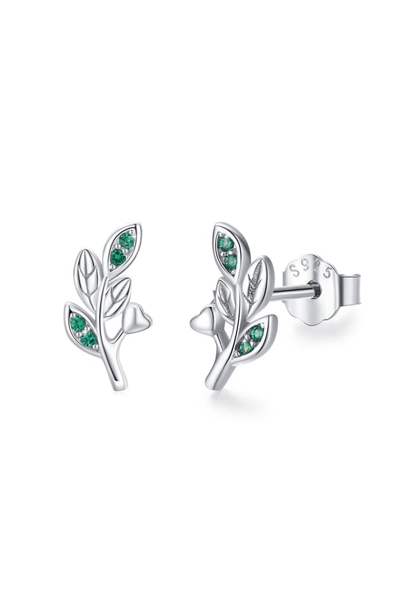 Leaves Stud Earrings 925 Sterling Silver Leaf Earrings 18K White Gold Plated Fashion Jewelry Xmas Birthday Gifts for Women Hypoallergenic for Sensitive Ears