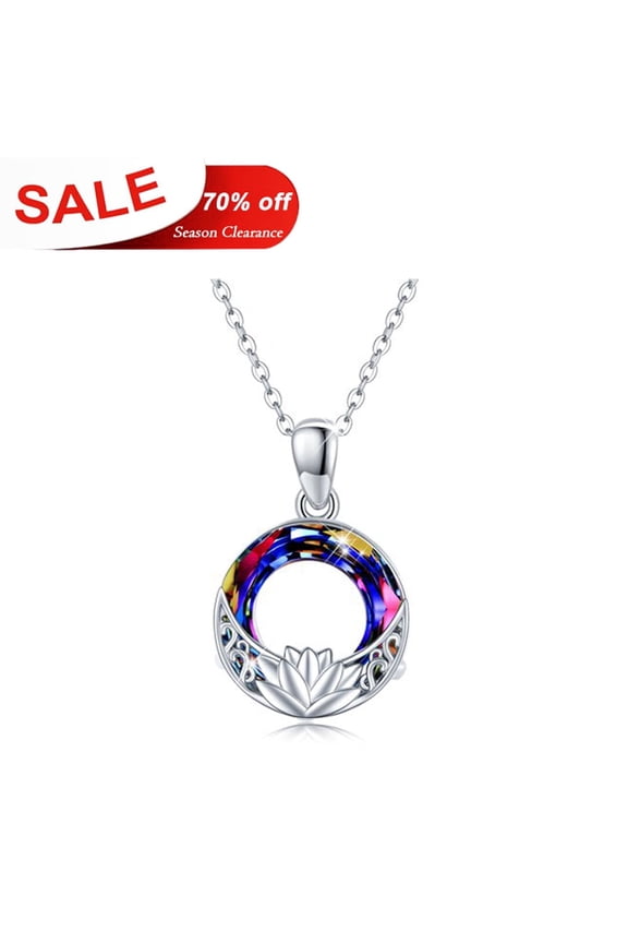 Lotus Necklace 925 Sterling Silver Crystal Pendant Necklaces for Women Mom Wife Daughter Charming 18K White Gold Plated Jewelry Birthday Xmas Mother's Day Gifts with Gift Box