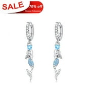 Cuoka Mermaid Hoop Earrings 925 Sterling Silver Dangle Drop Earrings Charm Zirconia Fashion Jewelry for Women Girls Wife Mom Daughter 18K White Gold Plated Birthday Xmas Gift for Sensitive Ears