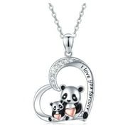 Cuoka Mom Panda Necklace Mother Daughter I Love You Forever Heart Pendant Necklaces Mother's Love Necklace for Kids 925 Sterling Silver Birthday Mother's Day Gifts Jewelry for Women