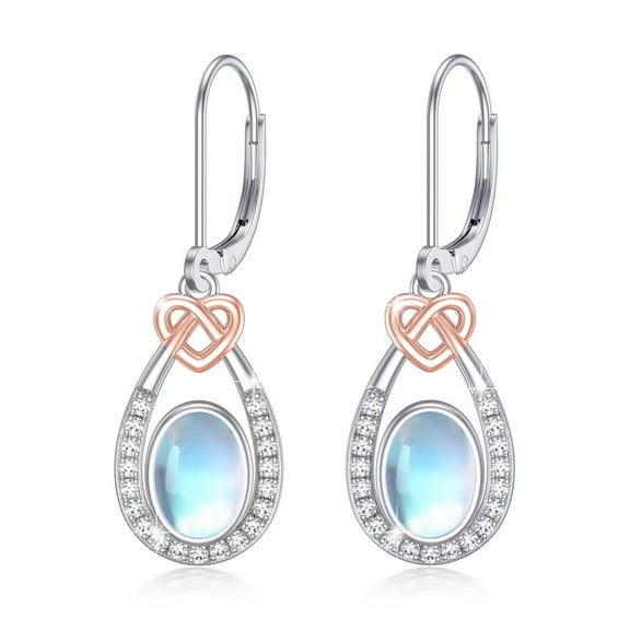Cuoka Moonstone Dangle Earrings 925 Sterling Silver Water Drop Leverback Earrings for Women Hypoallergenic 18K White Gold Plated Fashion Jewelry Gifts for Sensitive Ears