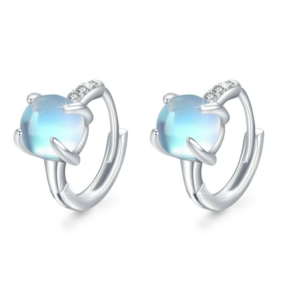 Cuoka Moonstone Hoop Earrings 925 Sterling Silver for Women Mom Wife 18K White Gold Plated Fashion Jewelry Birthday Christmas Gifts for Sensitive Ears