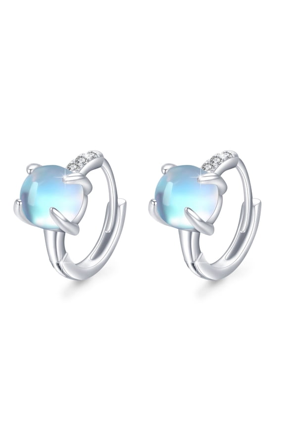 Moonstone Hoop Earrings 925 Sterling Silver for Women Mom Wife 18K White Gold Plated Fashion Jewelry Birthday Christmas Gifts for Sensitive Ears