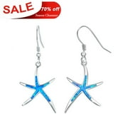 Cuoka Opal Starfish Earrings 925 Sterling Silver Dangle Drop Earrings for Girls Women Daughter Mom Wife Fish Hook 18K White Gold Plated Jewelry Birthday Xmas Gift for Sensitive Ears