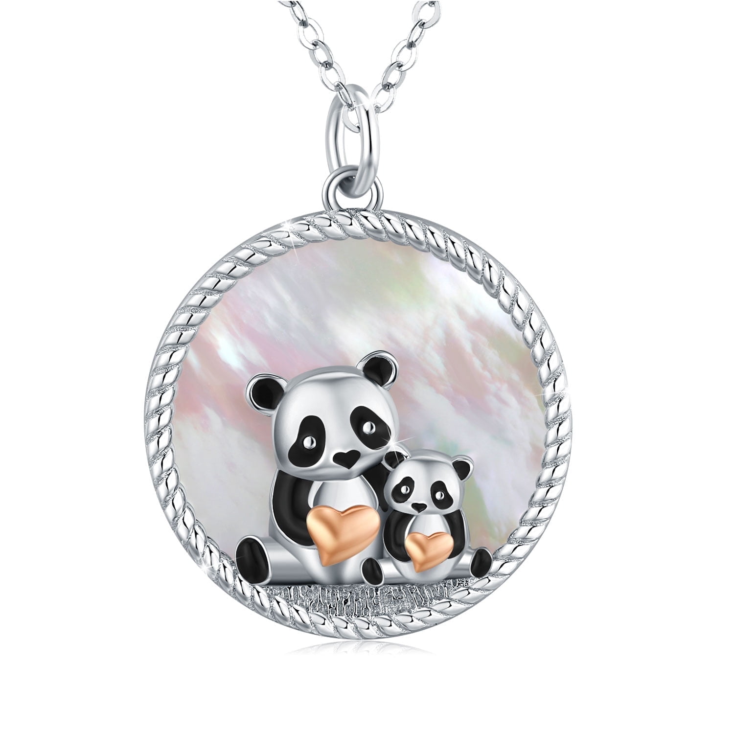 Cuoka Panda Necklace 925 Sterling Silver Pendant Necklaces Mother's Love for Parent and Jewelry 18K White Gold Plated Birthday Mother's Day Xmas Gift for Women Mom