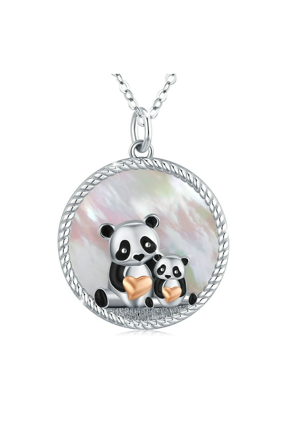 Panda Necklace 925 Sterling Silver Pendant Necklaces Mother's Love for Parent and Jewelry 18K White Gold Plated Birthday Mother's Day Xmas Gift for Women Mom