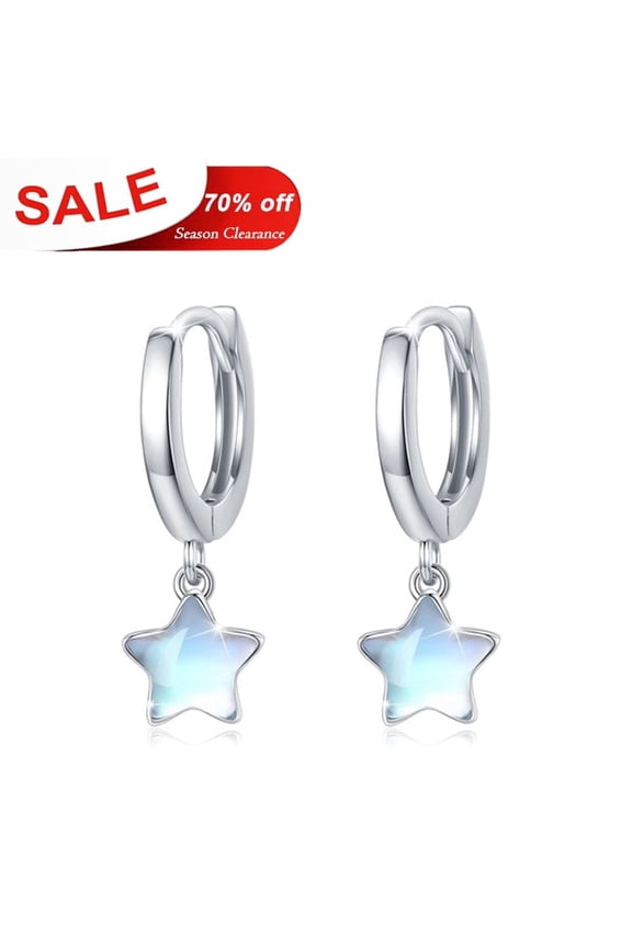 Star Hoop Earrings 925 Sterling Silver Moonstone Earrings Dangle Earrings for Women Mom Wife 18K White Gold Plated Hypoallergenic Jewelry Birthday Xmas Gift for Sensitive Ears