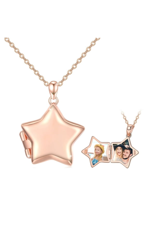 Star Locket Necklace 925 Sterling Silver That Can Hold 2 Pictures Photo Pendant Necklaces for Women Mom Wife Memorial Jewelry Birthday Christmas Gifts