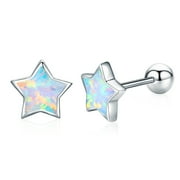 Cuoka Star Stud Earrings 925 Sterling Silver Opal Stud 18K White Gold Plated Hypoallergenic Earrings for Girls Women Daughter Mom Jewelry Birthday Xmas Gifts for Sensitive Ears