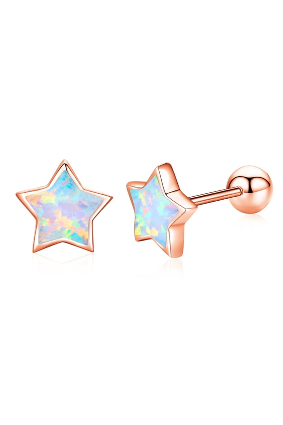 Star Stud Earrings 925 Sterling Silver Opal Stud 18K Rose Gold Plated Hypoallergenic Earrings for Women Mom Jewelry Birthday Xmas Gifts for Sensitive Ears