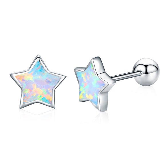 Cuoka Star Stud Earrings 925 Sterling Silver Opal Stud 18K White Gold Plated Hypoallergenic Earrings for Women Mom Jewelry Birthday Xmas Gifts for Sensitive Ears