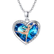 Cuoka Be Strong Be Yourself Ballerina Necklace 925 Sterling Silver Ballet Dancer Heart Crystal Pendant Necklaces 18K White Gold Plated Jewelry Birthday Valentines Day Gift for Women Mom