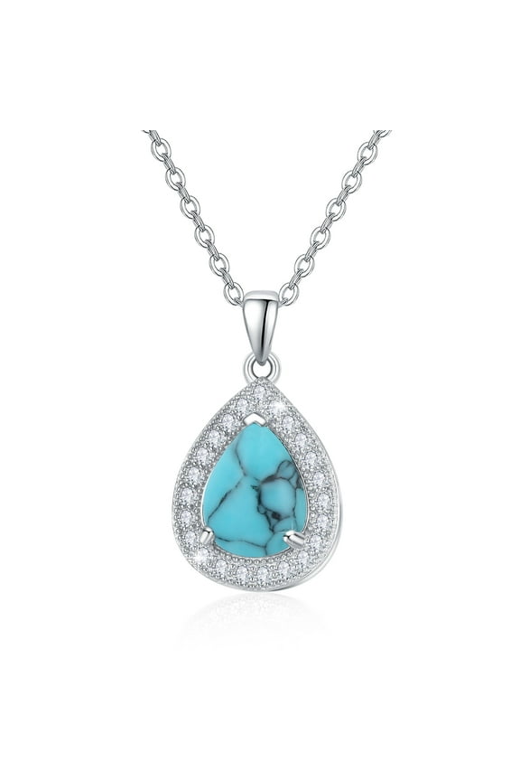Turquoise Pendant Necklace 925 Sterling Silver Waterdrop Necklaces 18K White Gold Plated Turquoise Jewelry Birthday Valentine's Day Gift for Women Daughter Mom Wife