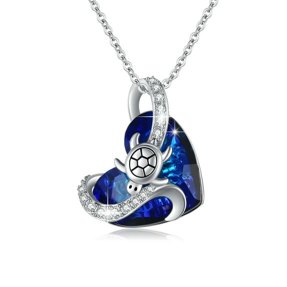 Cuoka Turtle Necklace 925 Sterling Silver Heart Crystal Pendant Necklaces 18K White Gold Plated Elegent Jewelry Birthday Valentine's Day Gift for Women Daughter Mom Wife