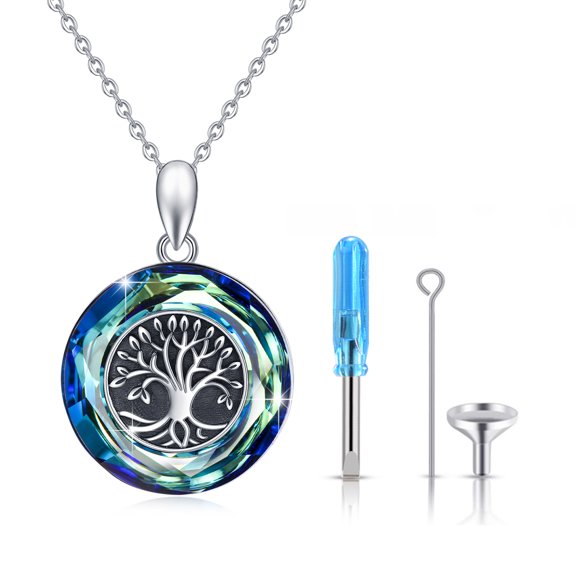 Cuoka Urn for Ashes Necklace 925 Sterling Silver Austria Crystal Necklace Tree of Life Pendant Necklaces Hypoallergenic Memorial Jewelry Gift for Women Grandma Grandpa Cat Dog