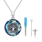 Cuoka Urn for Ashes Necklace 925 Sterling Silver Austria Crystal Necklace Tree of Life Pendant Necklaces Hypoallergenic Memorial Jewelry Gift for Women Grandma Grandpa Cat Dog