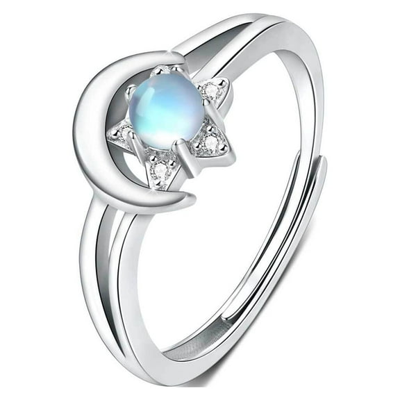 Cuoka Valentines Day Gifts for Her Moon and Star Ring 925 Sterling Silver Moonstone Rings Fashion Rings 18K White Gold Plated Hypoallergenic Birthday Jewelry for Women Mom Wife