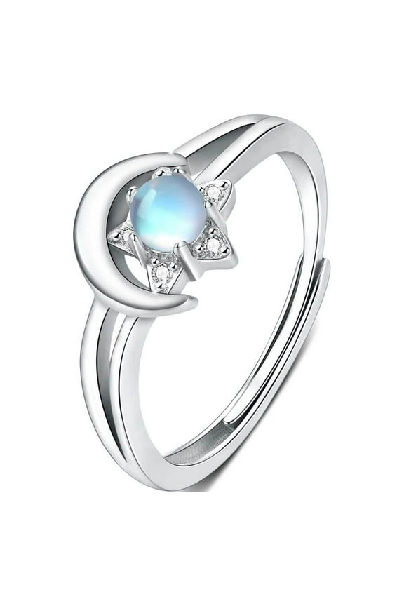 Valentines Day Gifts for Her Moon and Star Ring 925 Sterling Silver Moonstone Rings Fashion Rings 18K White Gold Plated Hypoallergenic Birthday Jewelry for Women Mom Wife