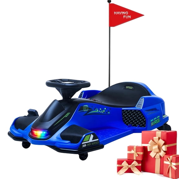 Akaber 24V 180W Ride On Car, Electric Ride On Drift Car Toy with Bluetooth, Go Cart for Kids 3-10 with Replacement Wheels, 360 Degrees Rotating, High/Low Speed, Blue