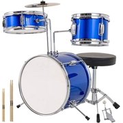 Cuoote 3 Piece Kids Drum Set, Junior Drum Set with Throne Stool, Cymbal, Drum Sticks, Bass Drum Pedal, 2 Toms, Blue