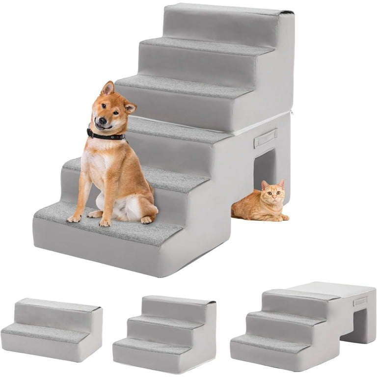 DEYGIA 28 H Dog Stairs for High Bed and Sofa 6 Step Pet Stairs with 30D High Density Sponge Gray Walmart
