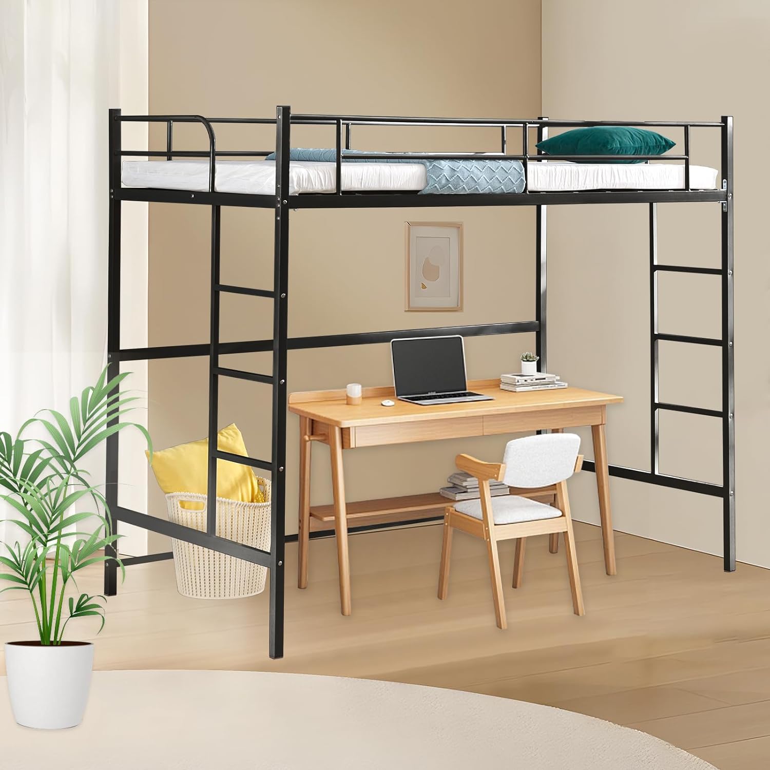 Cuoote Loft Bed, Multifunctional Twin Size Loft Bed with Ladder and ...