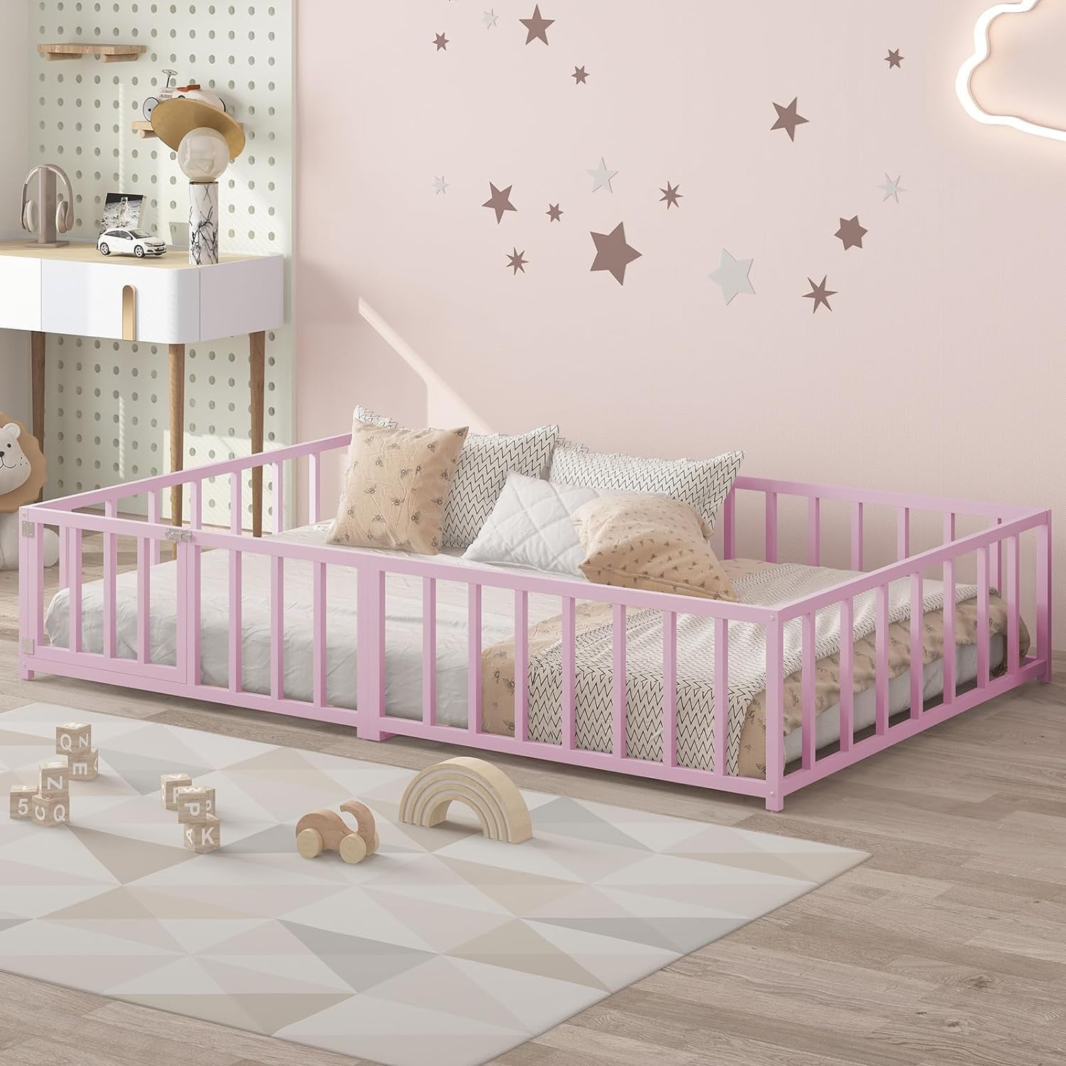 Cuoote Toddler Floor Bed, Sturdy Wood Montessori Bed Frame with Wood