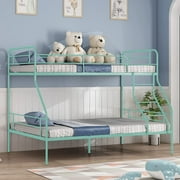 Cuoote Twin over Full Bunk Bed w/Ladder and Guardrail, Space-Saving Design, No Box Spring Needed, Mint Green