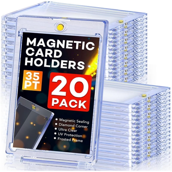 Cuopluber 20pack Magnetic Card Holders, 35pt One Touch Card Holder, U-V Protection acrylic Case for Trading Cards, Display Case for Sports, Baseball, Football, Game Cards