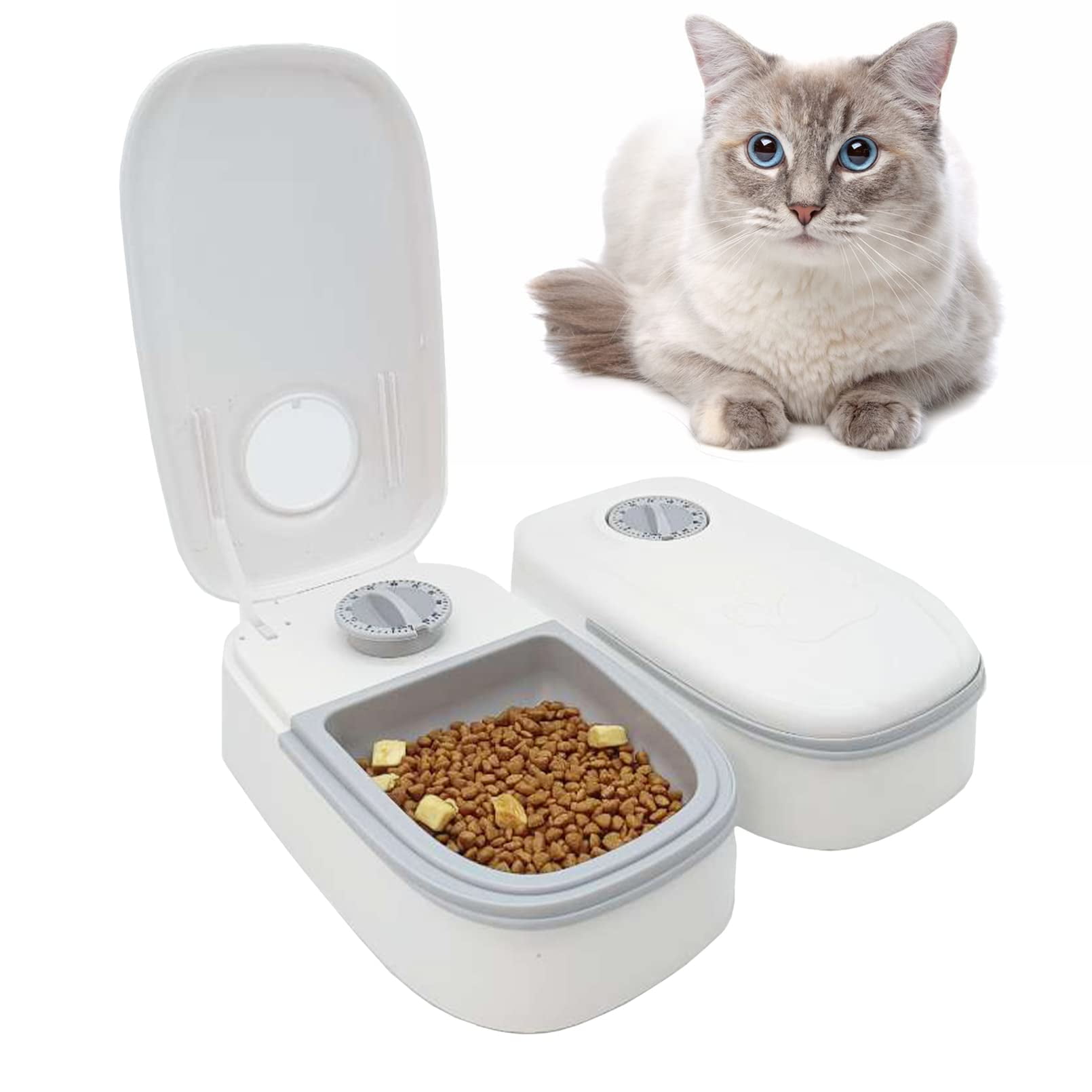 Cuopluber Automatic 2 Meals Cat Feeder 350ml, Pet Feeder with Timer