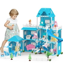 Cuopluber Dream Doll House for Grils,3-Story 8 Rooms Dollhouse with 2 Dolls Toy Figures, Fully Furnished Fashion Dollhouse,Play House with Accessories,Gift Toy for Kids Ages 3 4 5 6 7 8+
