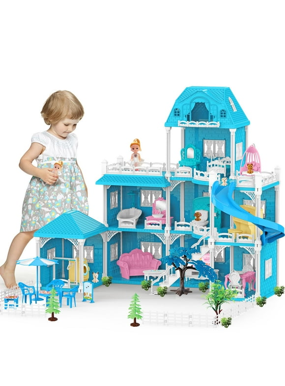 Cuopluber Dream Doll House for Grils,3-Story 8 Rooms Dollhouse with 2 Dolls Toy Figures, Fully Furnished Fashion Dollhouse,Play House with Accessories,Gift Toy for Kids Ages 3 4 5 6 7 8+