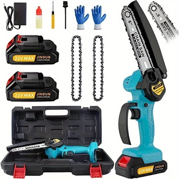 Cuopluber Mini Chainsaw Cordless, 6 Inch Electric Power Chainsaw With 2 Rechargeable Battery, Security Lock, Splash Guard And Portable Suitcase, Handheld Chainsaw For Wood Cutting Tree Trimming