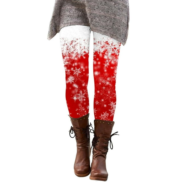 Cuozvetk Ladies Fashion Casual Christmas Print Leggings Elastic Tights