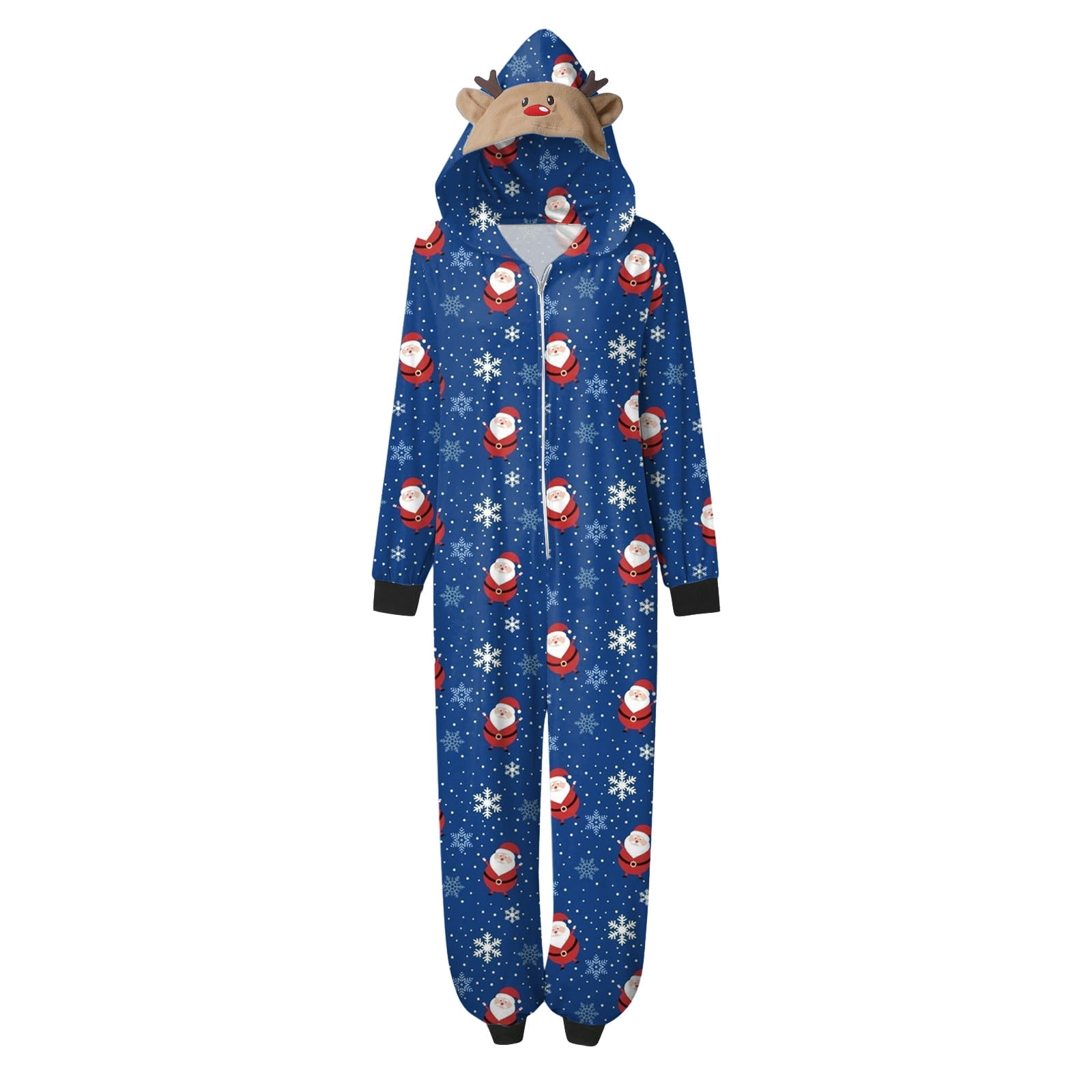 Cuozvetk Mommy Jumpsuit For Christmas Family Pajamas Cute Big Headed Deer Print Plaid Long